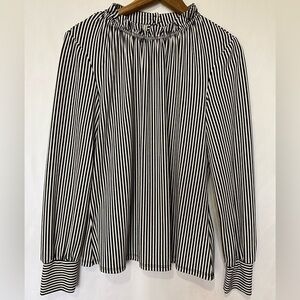 Adrianna Papelle Women’s Black & White Striped Long Sleeve Ruffle Blouse Medium
